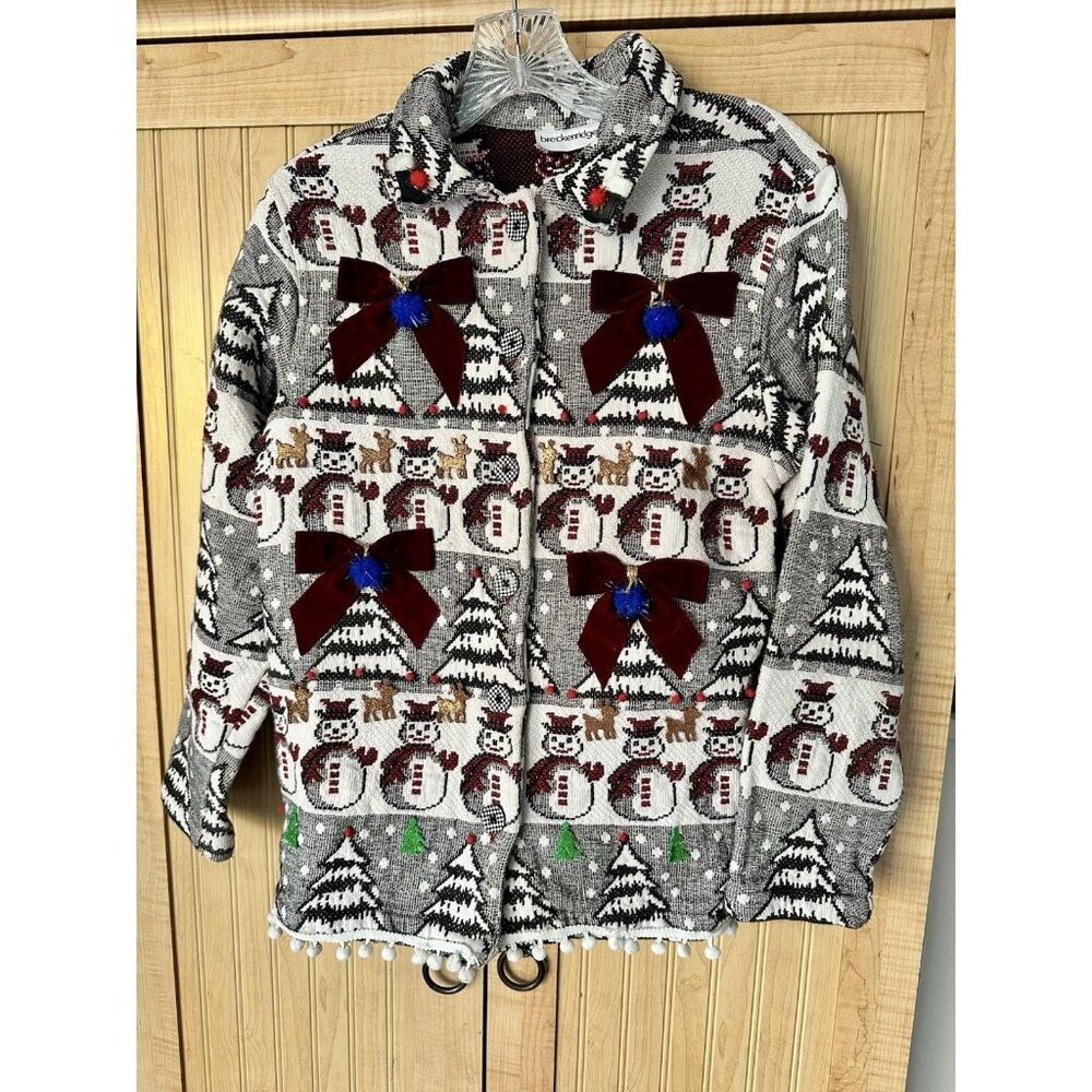 Breckenridge Snowman Jaquard‎ Jacket Blazer Holiday Size Small Ugly Xmas Party